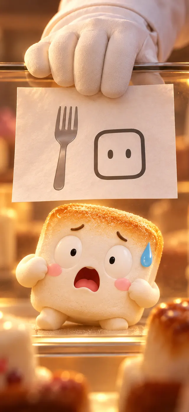 Mallo the marshmallow looking up at a chef's glove holding a note